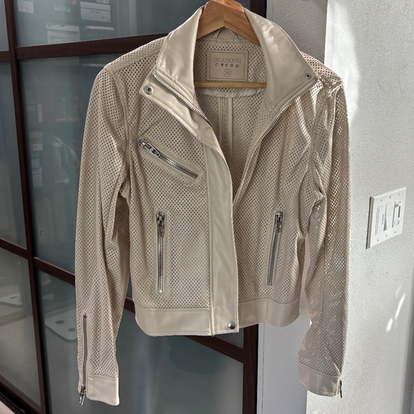 Blank NYC Moto Jacket - Beige/Cream Perforated Faux Leather Size XS - Picture 4 of 16